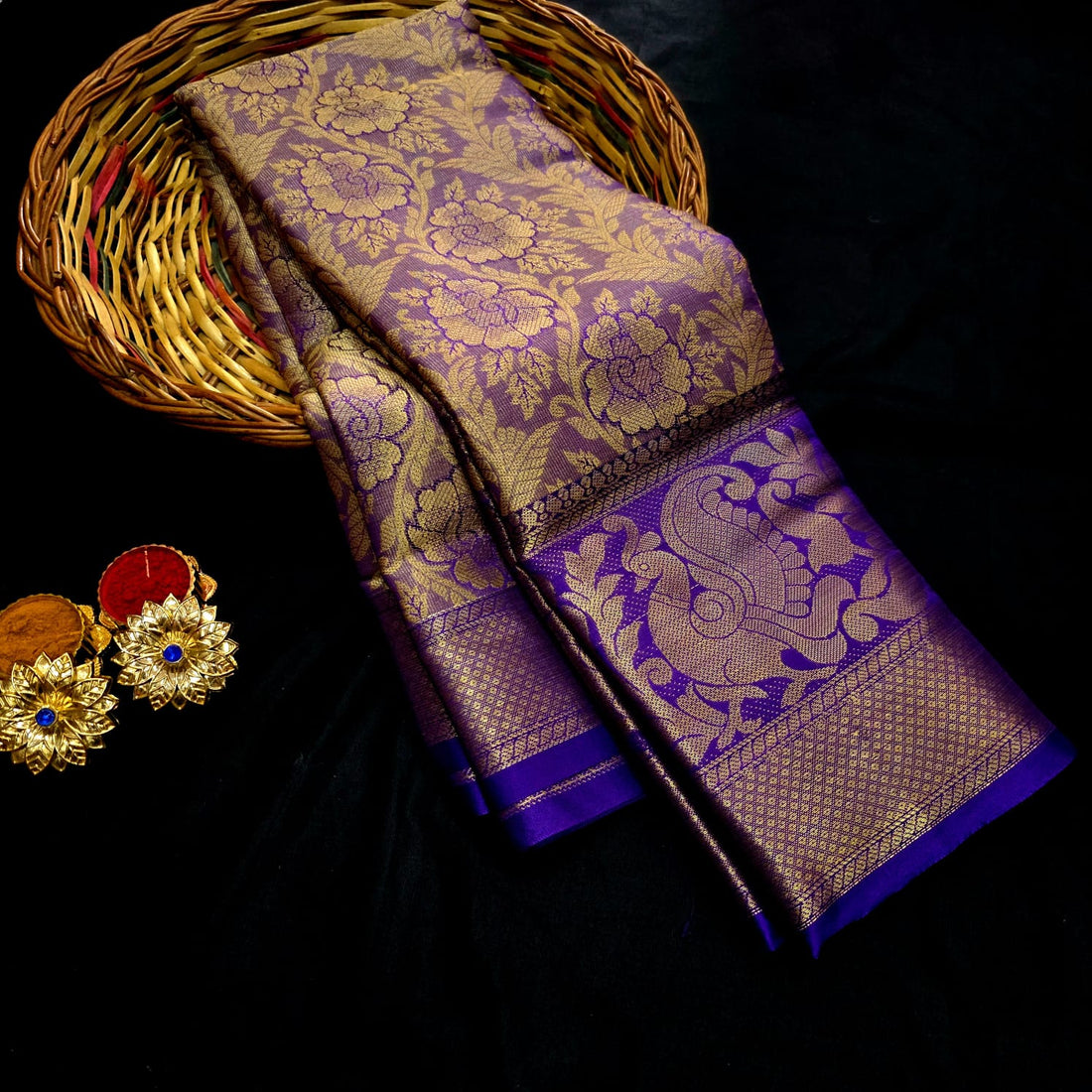 One Gram Gold Saree - Violet